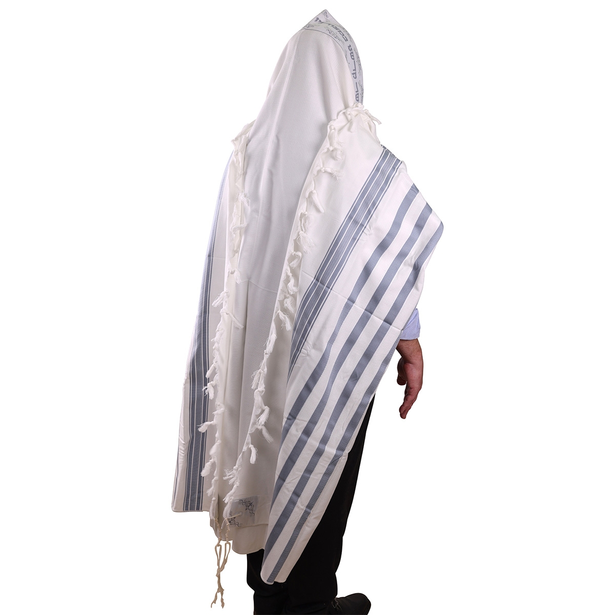 100% Cotton Non-Slip Tallit Prayer Shawl with Gray Stripes - 1