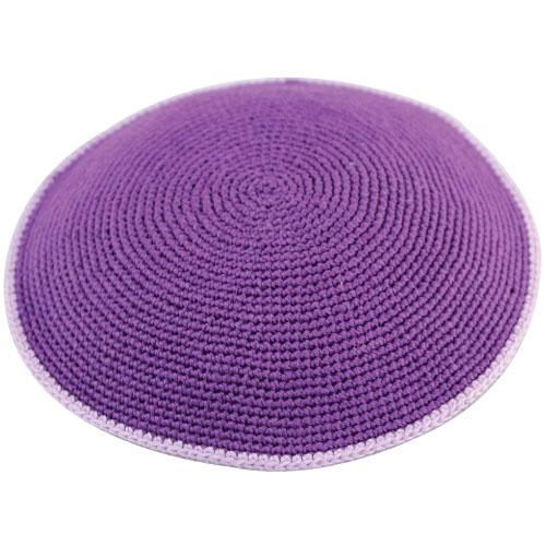 Crocheted Purple Kippah with Thin Pink Border - 1