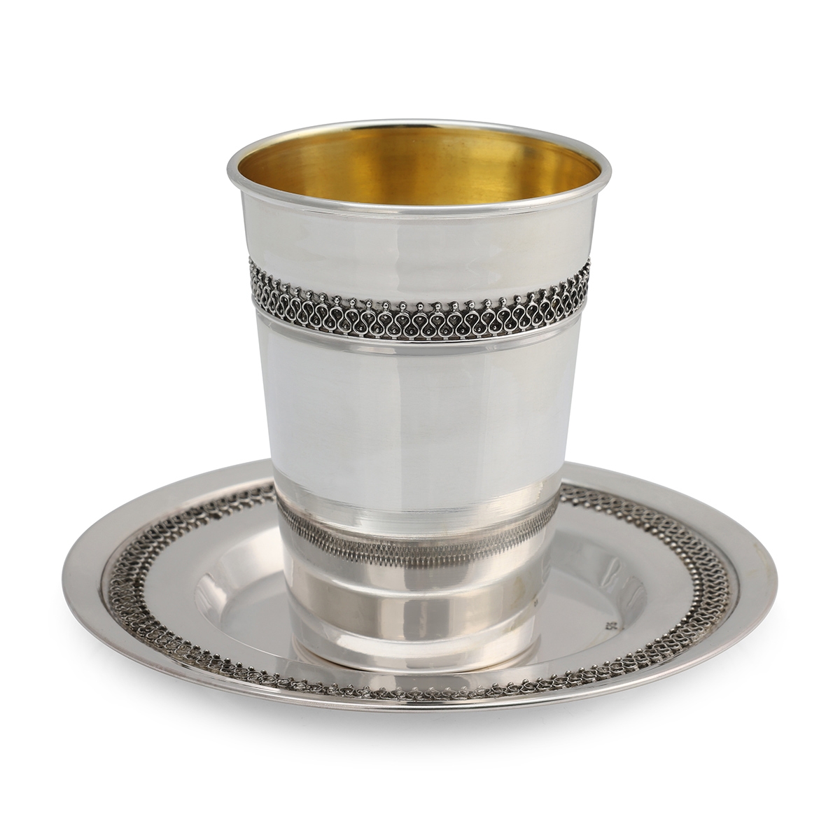 Handcrafted Polished Sterling Silver Kiddush Cup With Filigree Design By Traditional Yemenite Art - 1