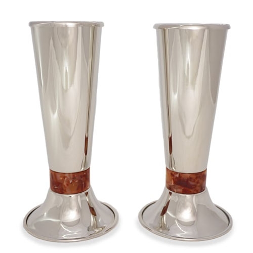 Davidoff Brothers Limited Edition Silver-Plated and Agate Narrow Shabbat Candlesticks - 1
