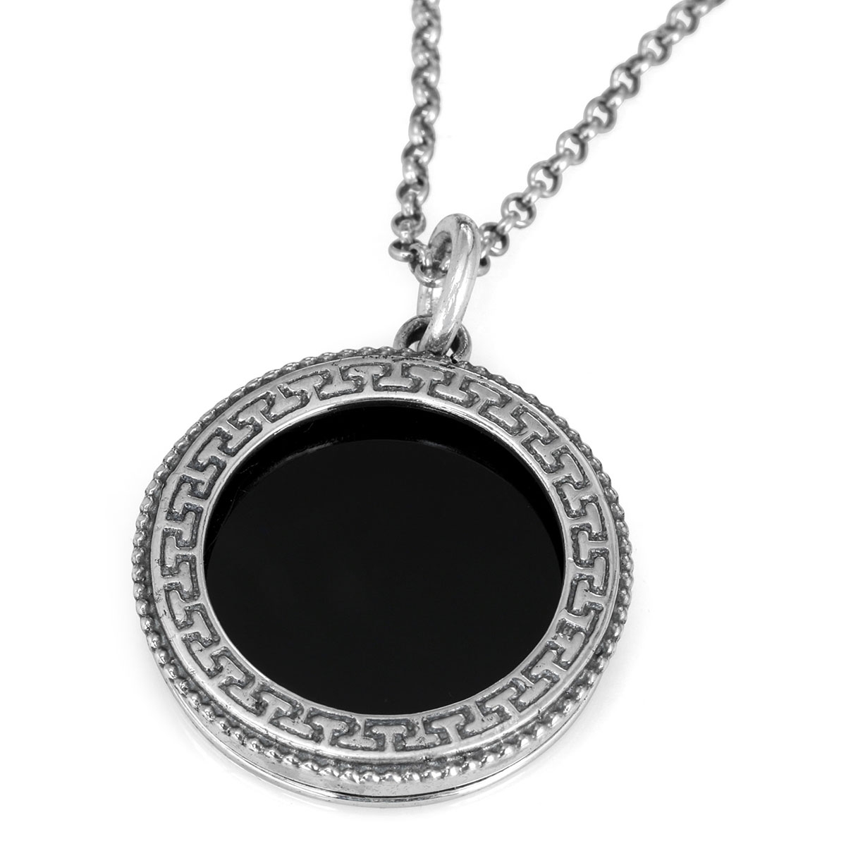 Solid 925 Sterling Silver Thick Men's Necklace With Onyx Stone - 1