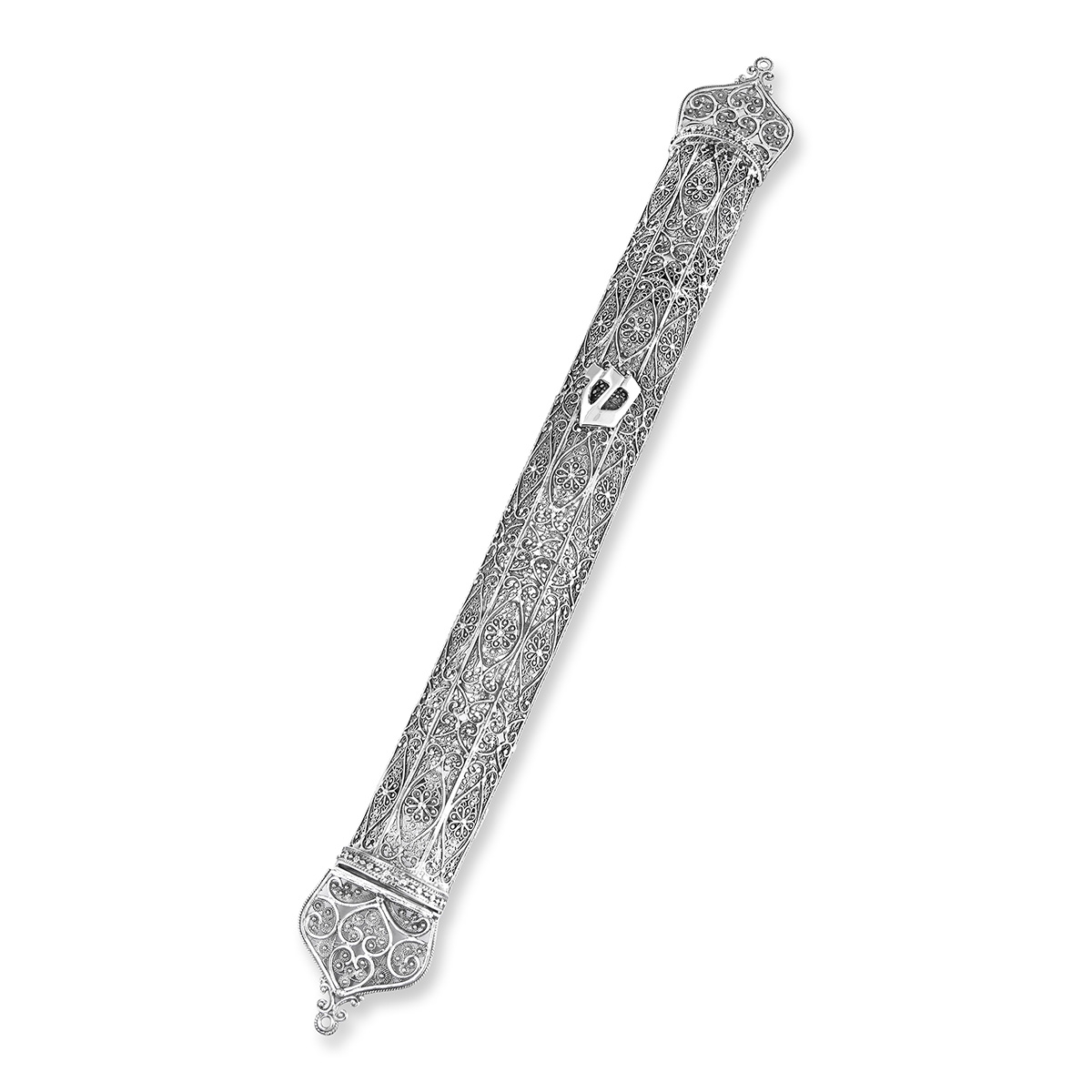 Traditional Yemenite Art Deluxe Handcrafted Sterling Silver Extra Large Mezuzah Case With Filigree Design - 1