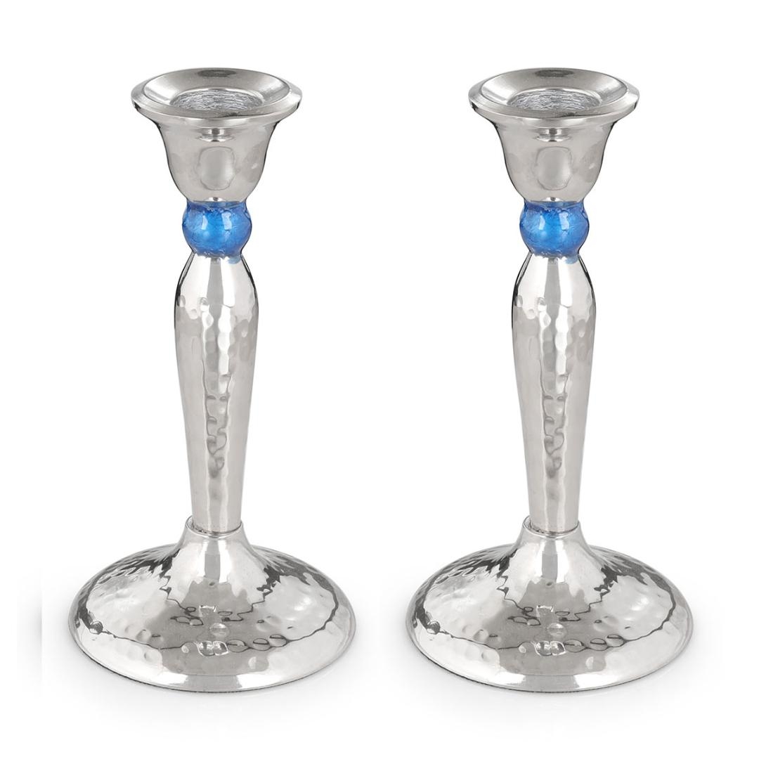 Y. Karshi Designer Aluminium Hammered Candlesticks - Blue  - 1