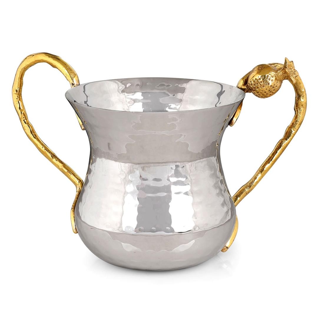 Y. Karshi Designer Hammered Two Handle Stainless Steel Netilat Yadayim Cup - 1