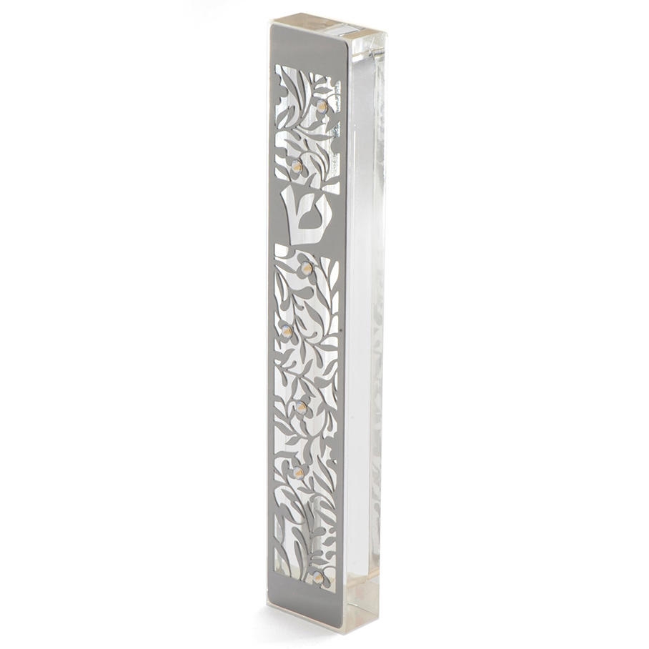 Dorit Judaica Large Acrylic and Steel Mezuzah Case - Floral - 1