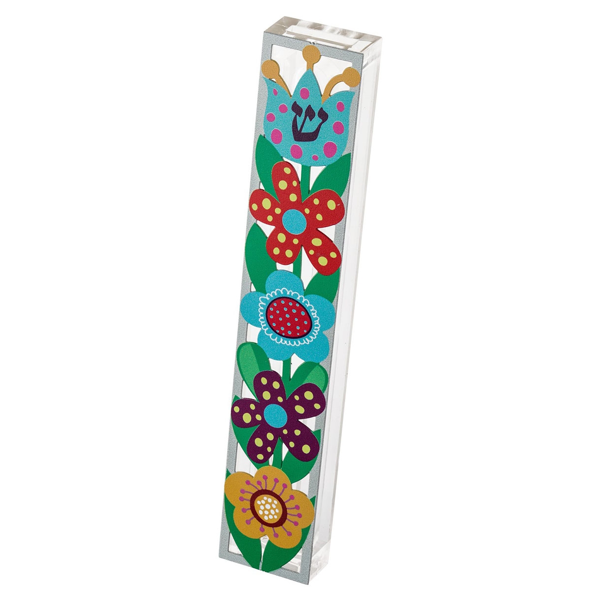 Dorit Judaica Acrylic Mezuzah Case With Modern Floral Design - 1