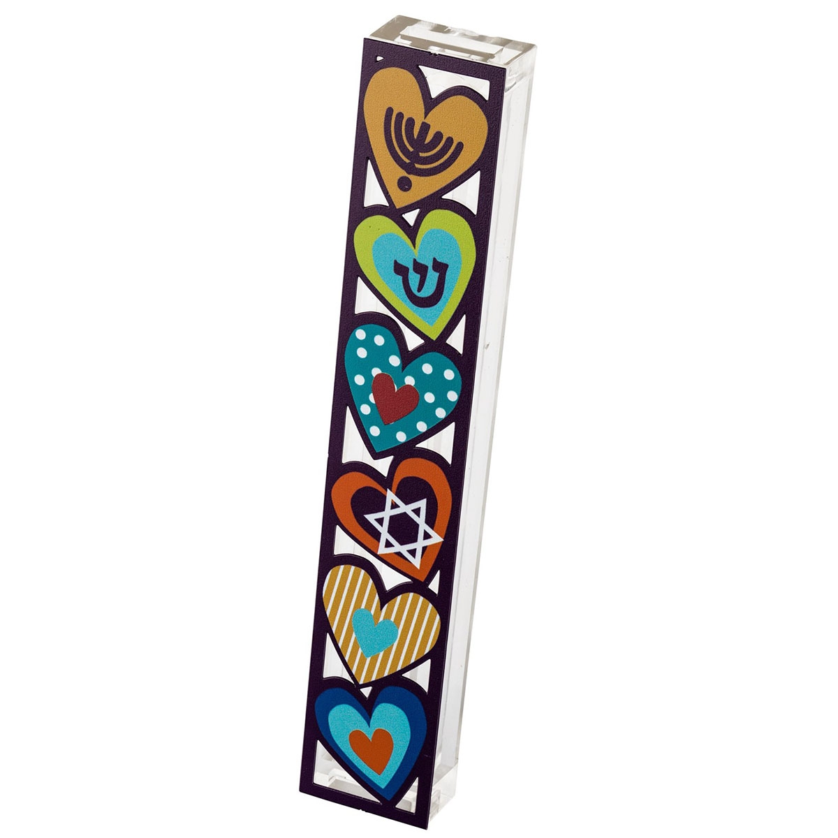 Dorit Judaica Acrylic Mezuzah Case With Colorful Heart Design - 1