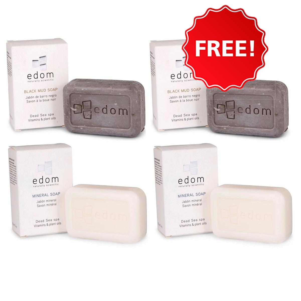 Edom Dead Sea Soap Value Pack: 2 Black Mud Soaps and 2 Mineral Soaps - 1