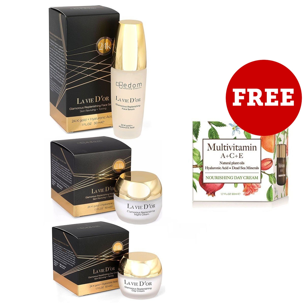 Edom La Vie D'Or Facial Set: Buy Three Replenishing Face Products, Get Edom Multivitamin Cream For FREE!!! - 1
