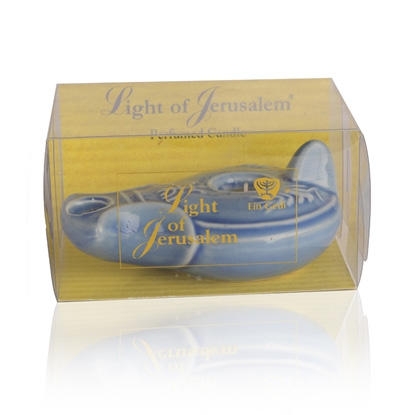 Light of Jerusalem Scented Candle in Clay Lamp Holder (Blue) - 1