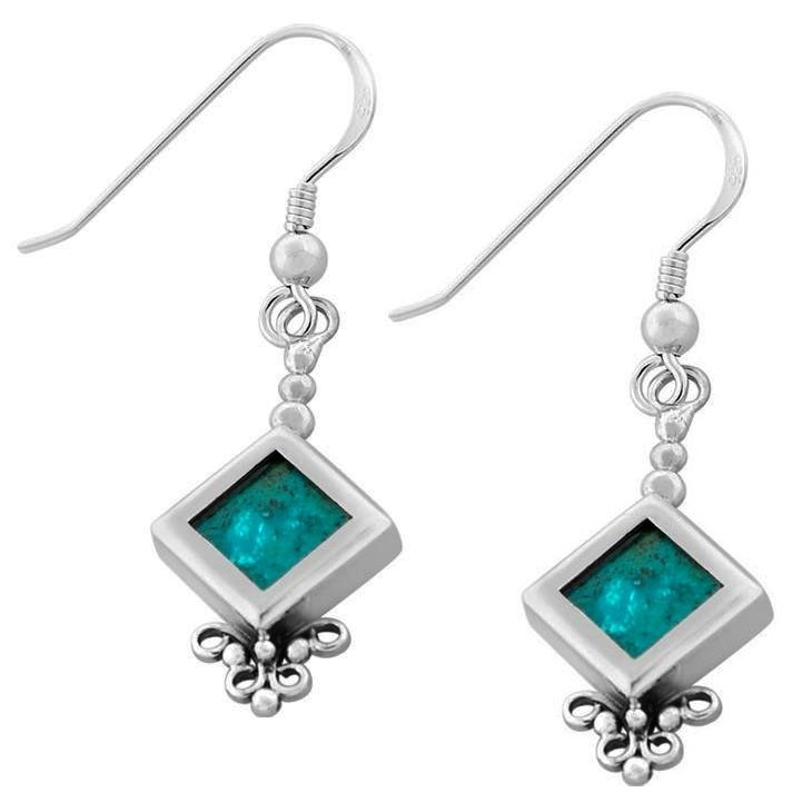 Eilat Stone and Silver Diamond Shaped Earrings  - 1