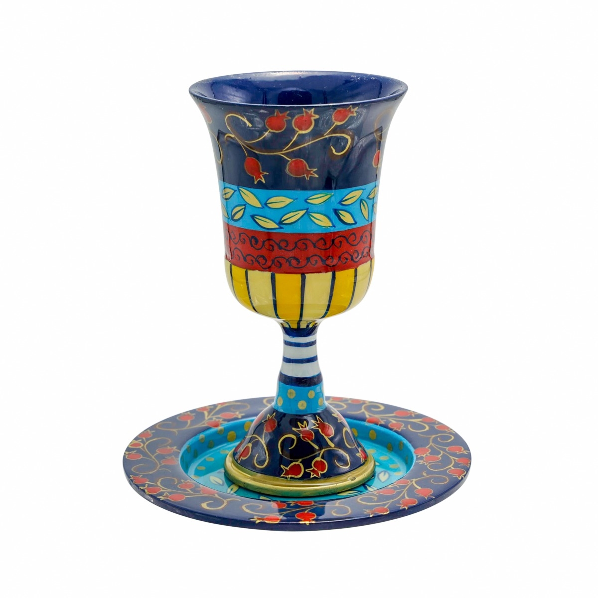 Yair Emanuel Hand Painted Pomegranates Kiddush Cup and Saucer - 1