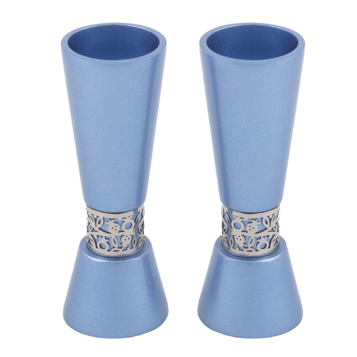 Yair Emanuel Anodized Aluminum Pomegranate Candlesticks – Blue and Silver  - 1