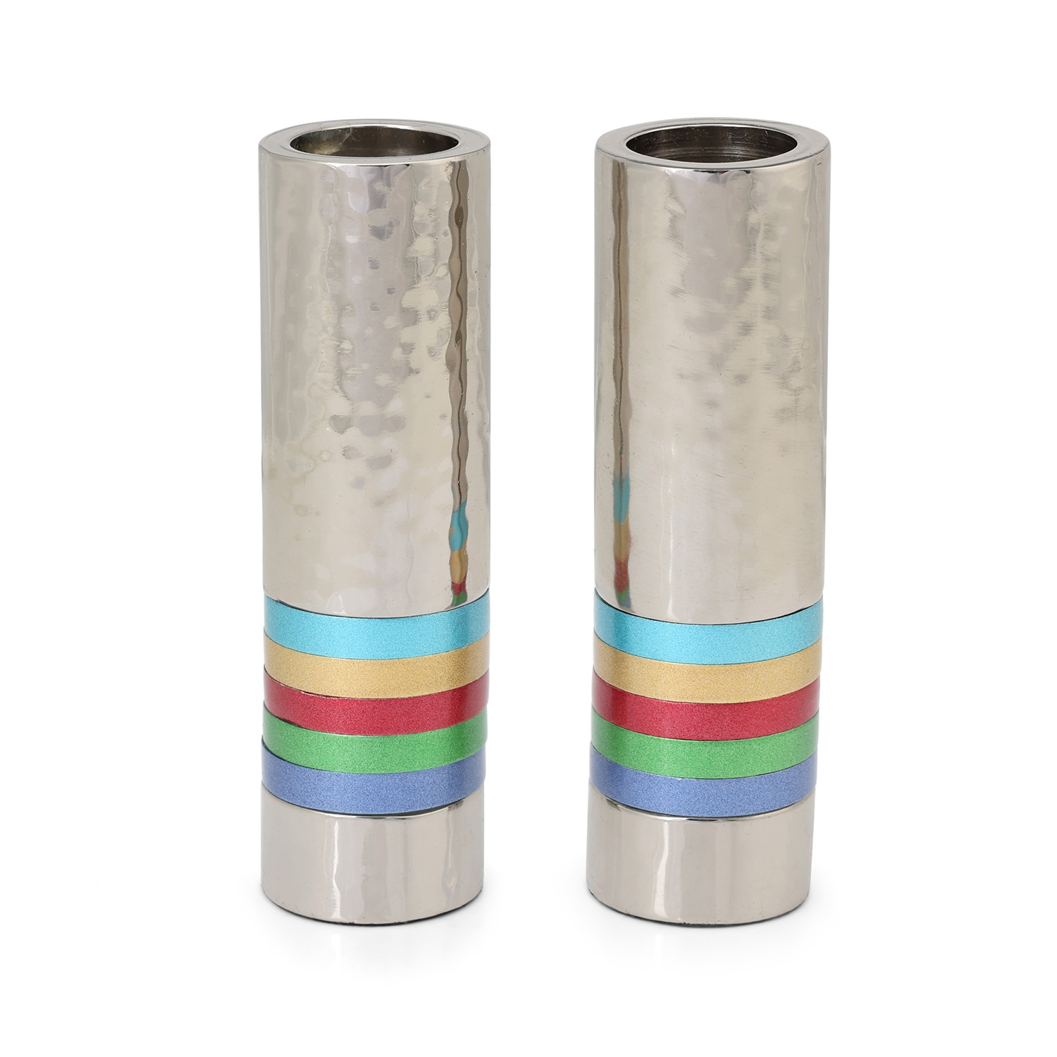 Yair Emanuel Textured Nickel Cylinder Candlesticks  - 1