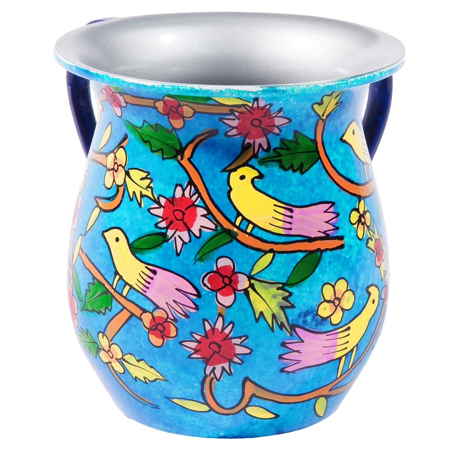 Yair Emanuel Hand Painted Metal Washing Cup - Birds - 1