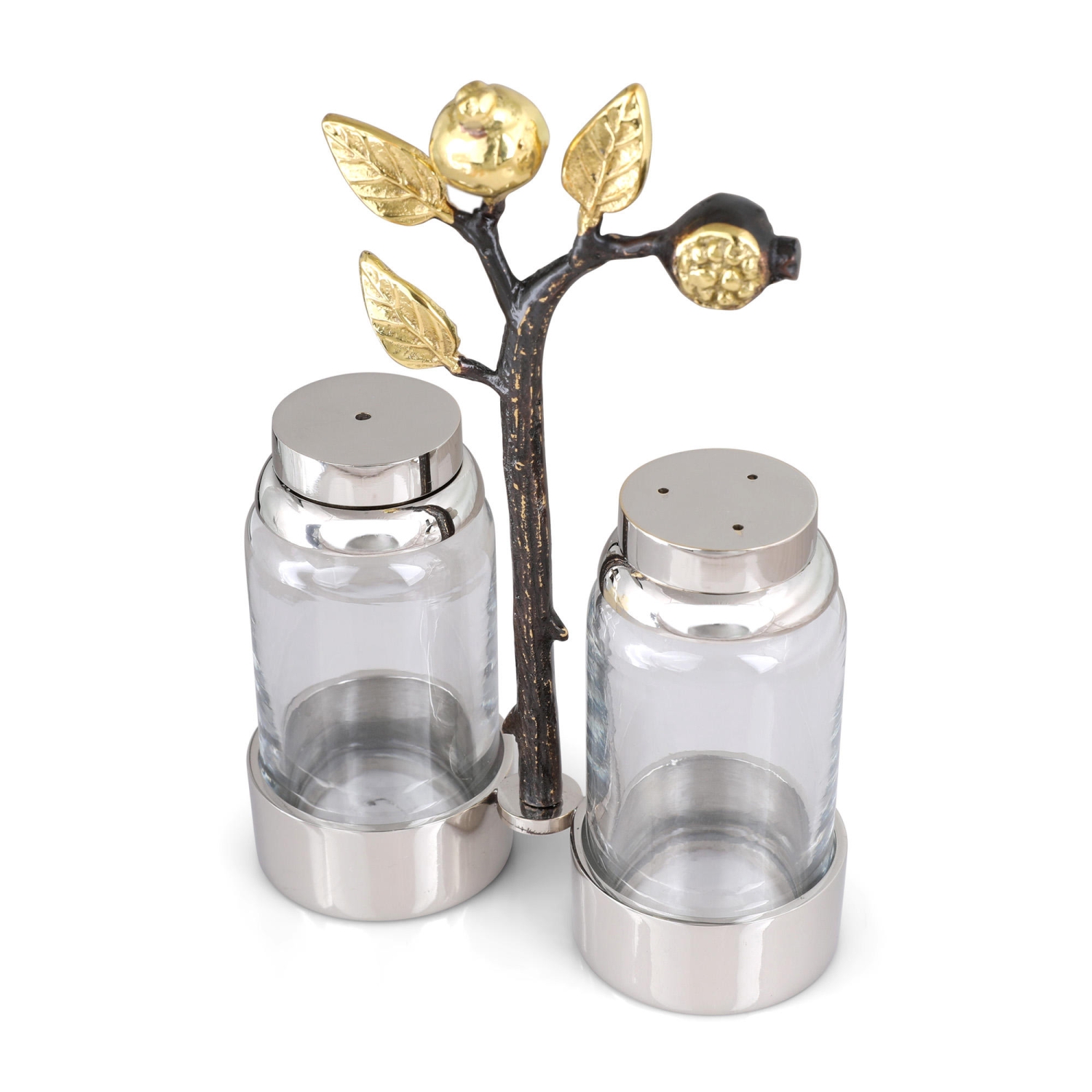 Yair Emanuel Glass Salt and Pepper Pots in Pomegranate Stand - 1