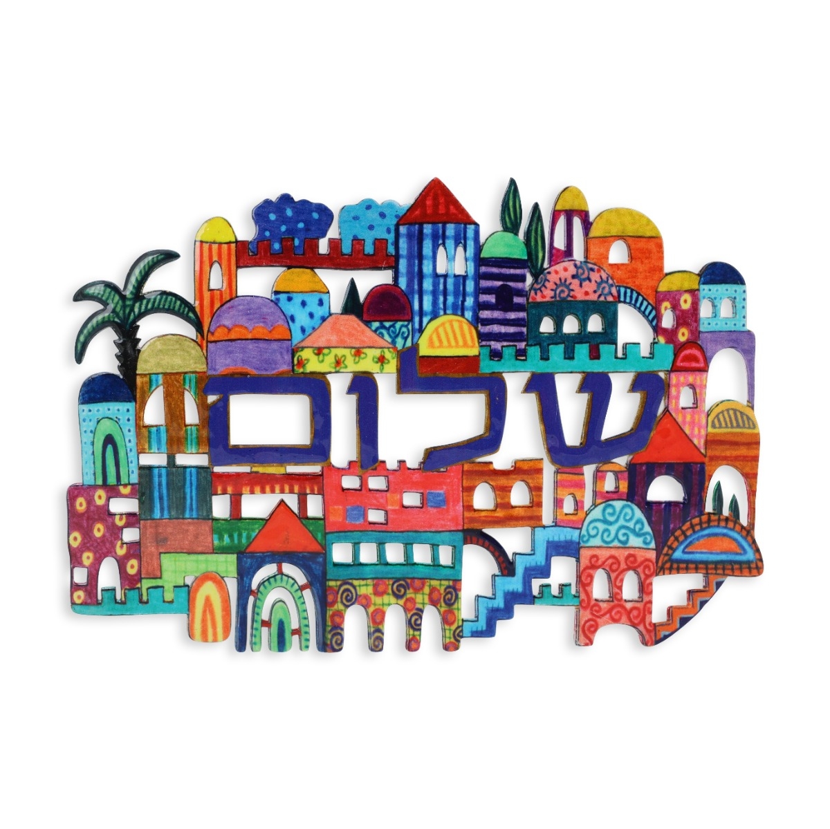 Shalom Wall Hanging With Jerusalem Design By Yair Emanuel - 1