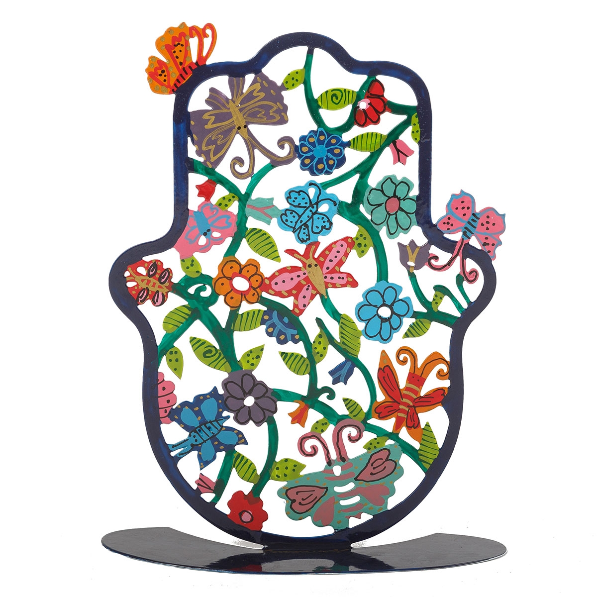 Yair Emanuel Standing Hamsa with Flowers and Butterflies  - 1