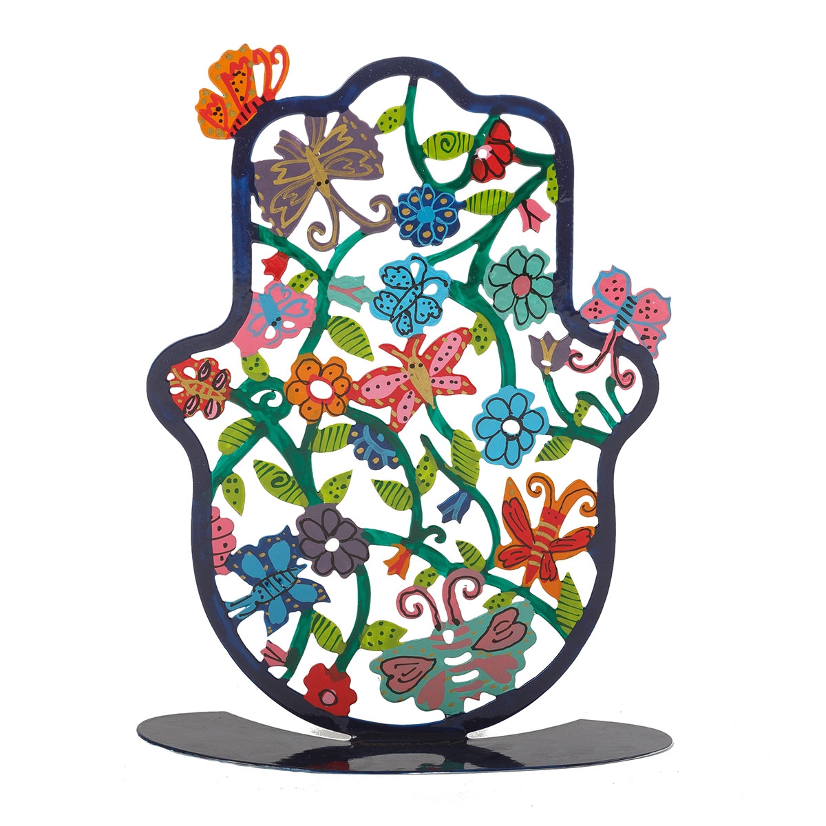 Yair Emanuel Hand Painted Standing Hamsa – Flower Design Option - 1