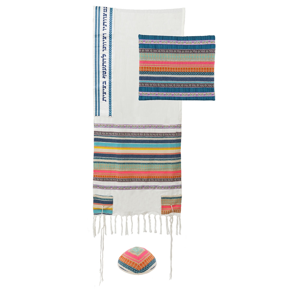 Yair Emanuel Multicolored Striped Tallit with Blessing Set  - 1