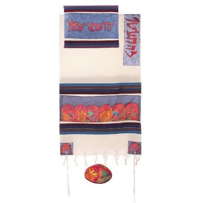 Yair Emanuel Cotton and Hand Painted Silk Tallit - The Twelve Tribes in Color - 1