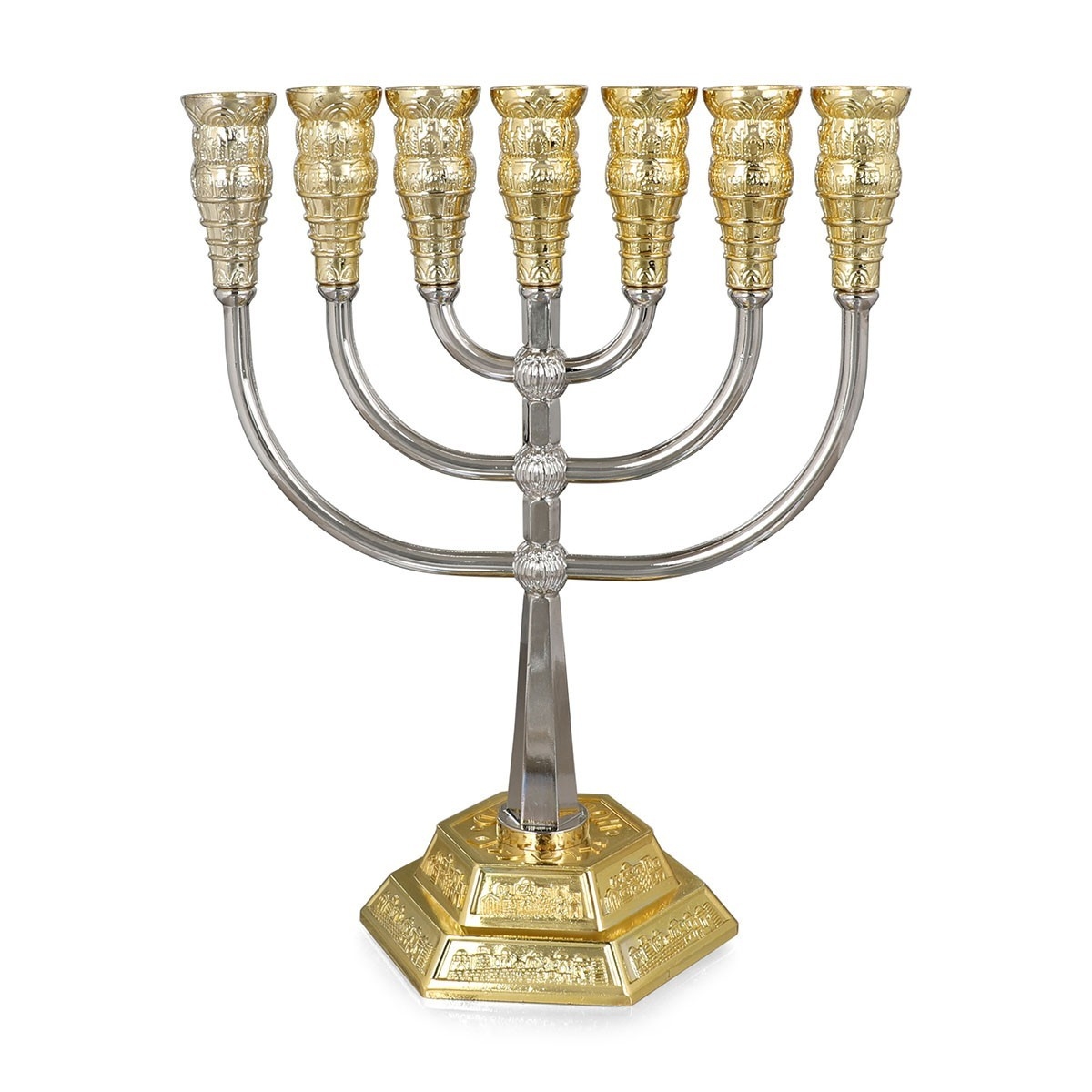 Silver and Gold-Plated Seven Branch Jerusalem Temple Menorah - Jerusalem - 1