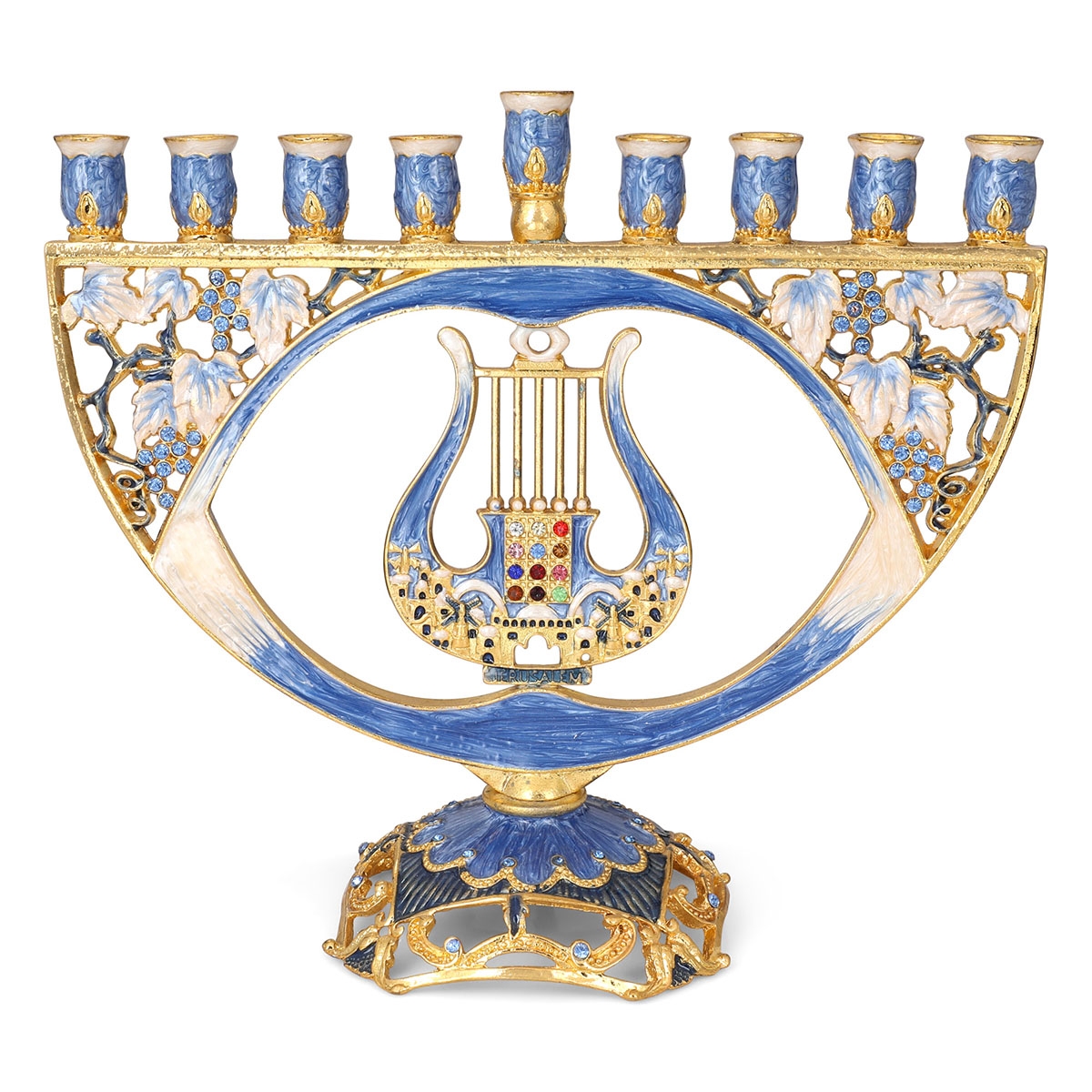 Gold-Plated Evil Eye Hanukkah Menorah With David's Harp and Choshen Motifs - 1