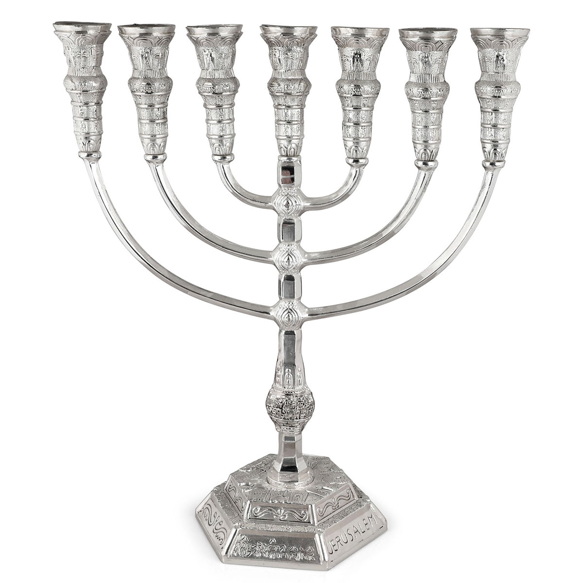Extra Large Silver-Plated Jerusalem Temple 7-Branched Menorah - 1