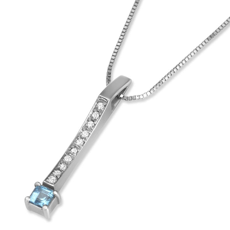Constellation: 14K White Gold Stick Necklace with Diamonds & Blue Topaz - 1