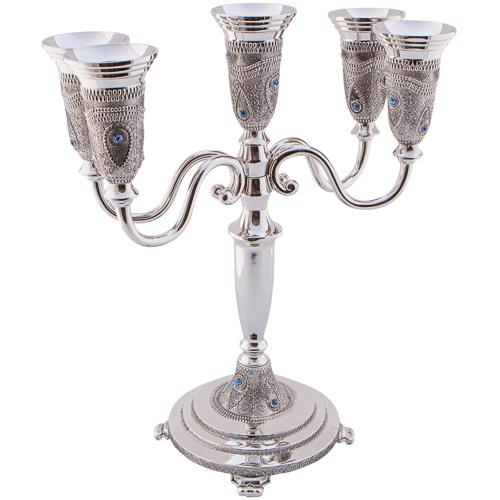 Five-Branched Nickel Plated Filigree Pattern Candelabra - 1