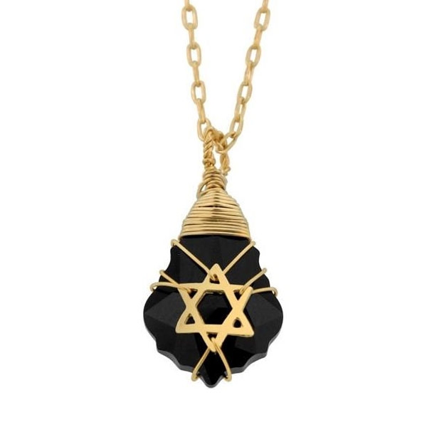 Crystal and Gold Filled Postmodern Star of David Necklace  - 1