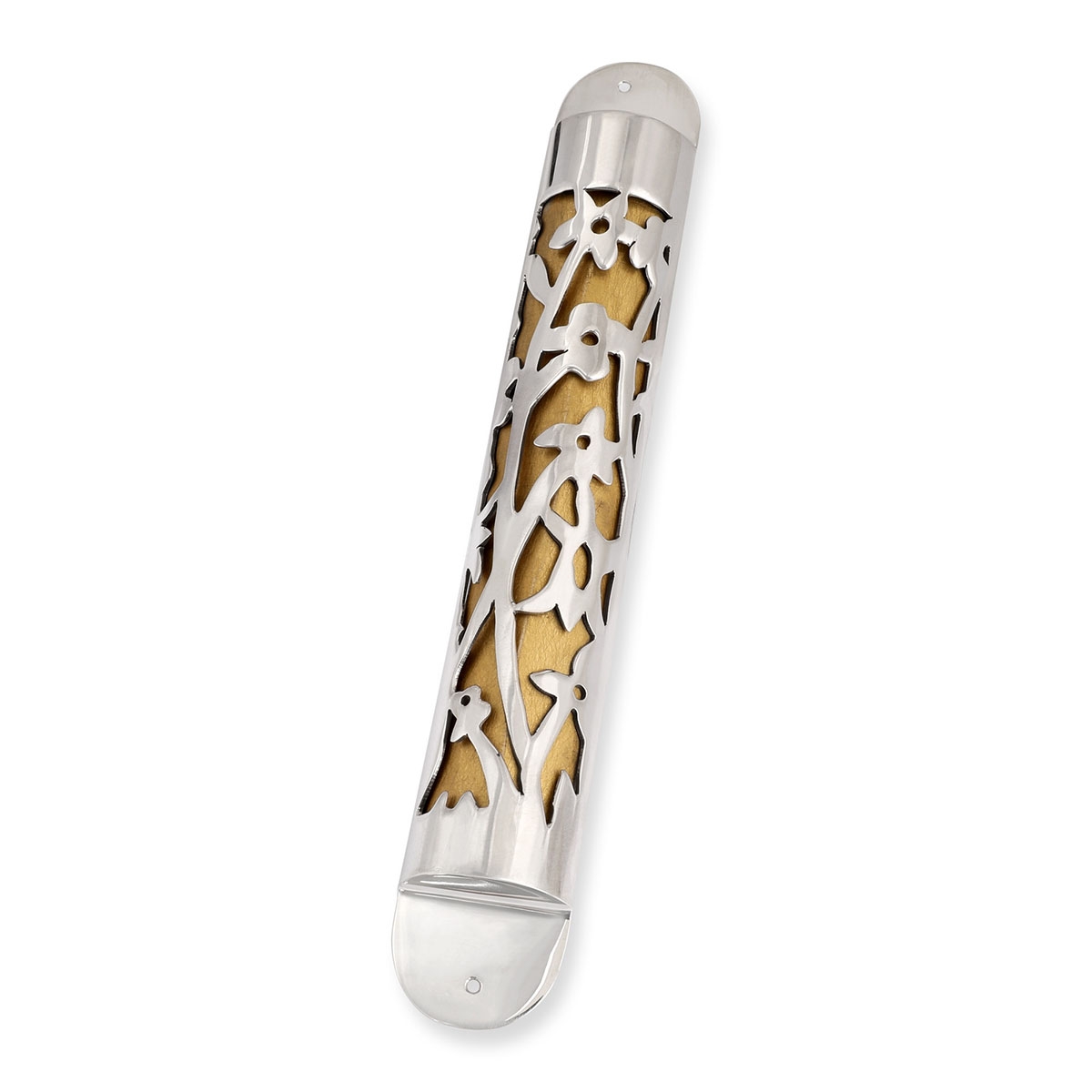 Bier Judaica Handcrafted Sterling Silver Mezuzah Case With Floral Cut-Out Design (Choice of Colors) - 1