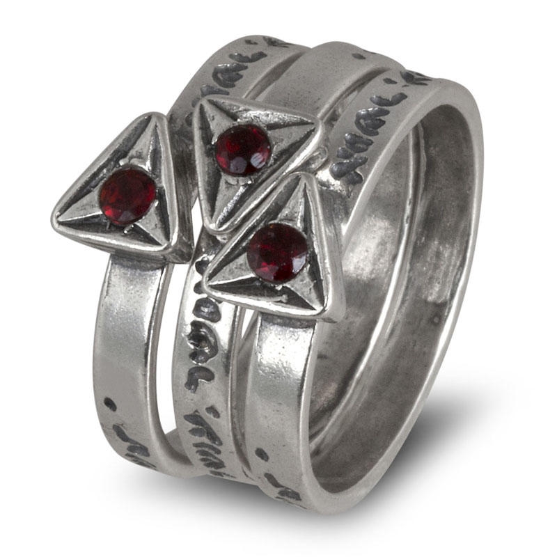 Sterling Silver Blessings Rings with Garnet Stone Triangle - 1