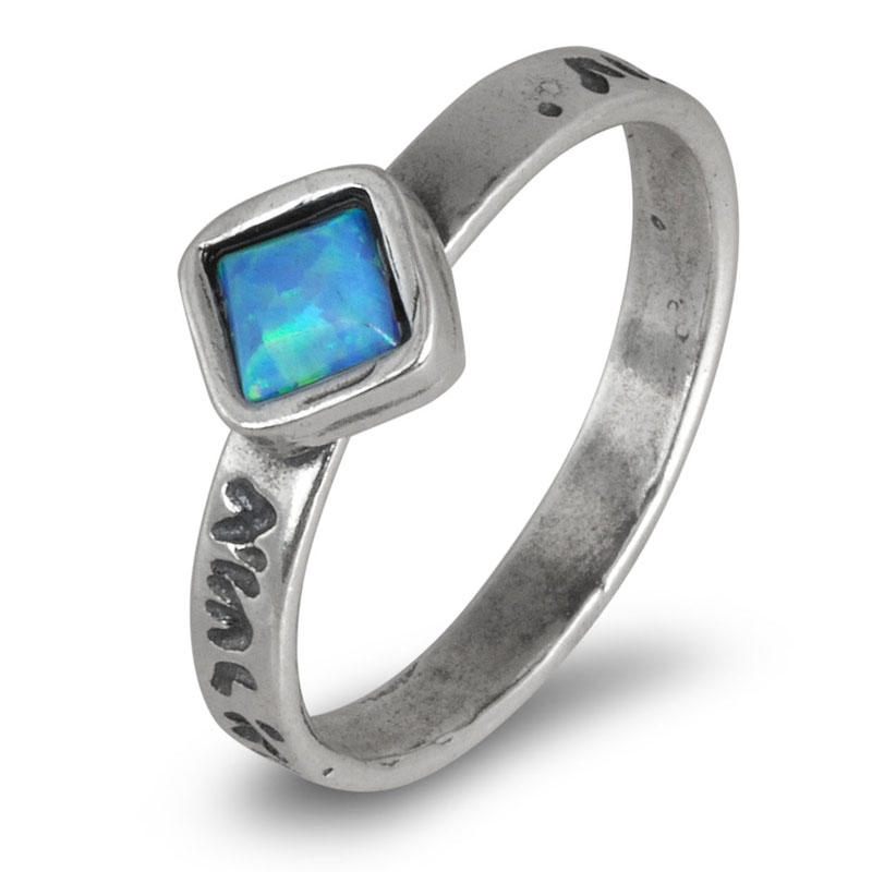 Sterling Silver Blessings Rings with Opal Stone Square - 1