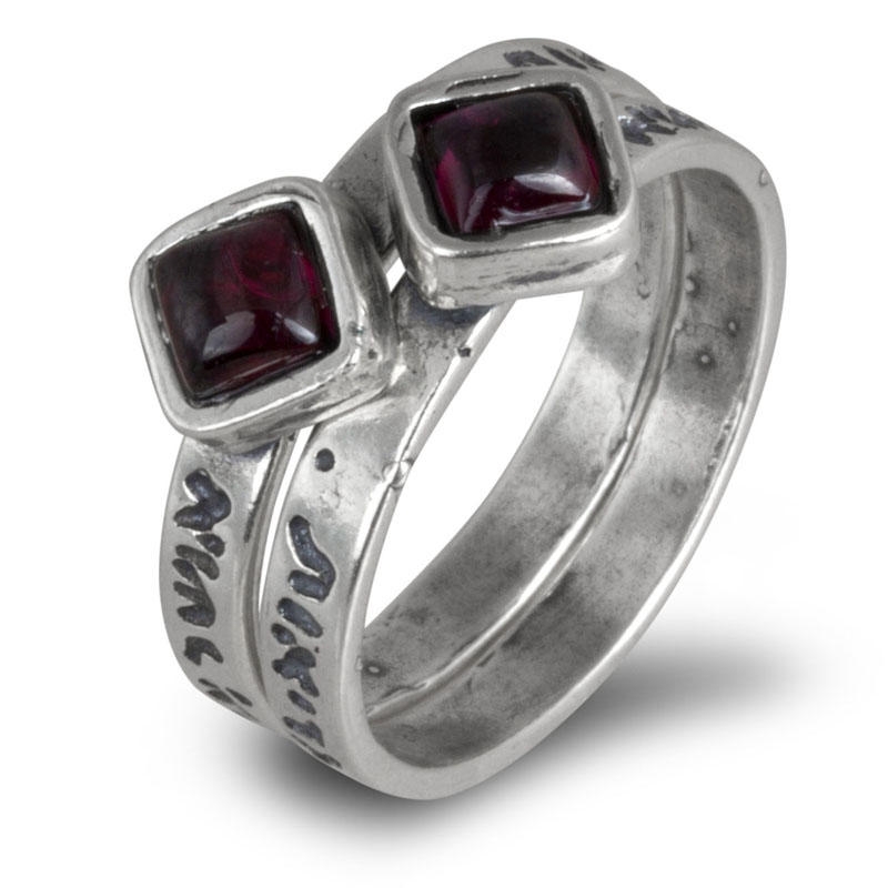 Sterling Silver Blessings Rings with Garnet Stone Square - 1