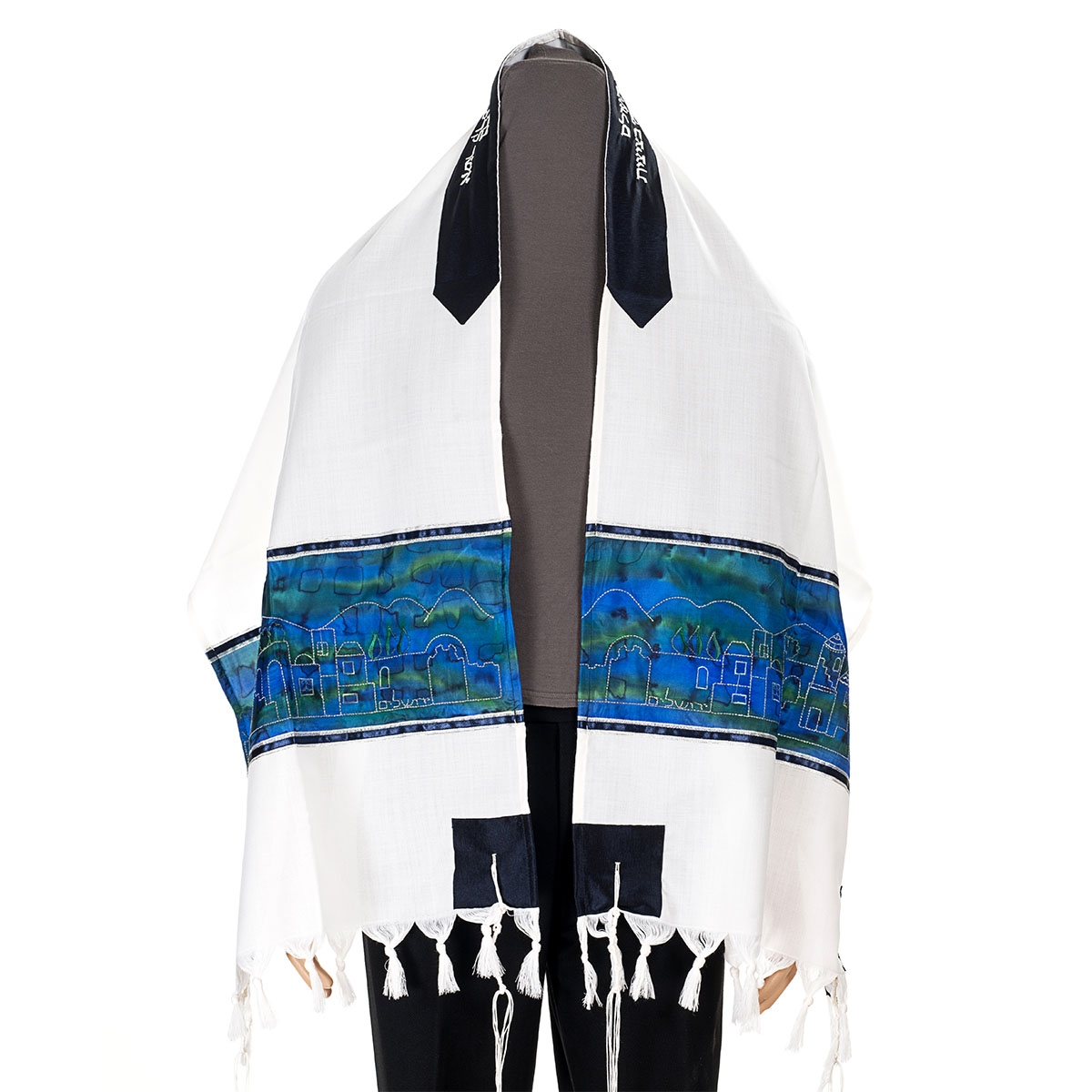Galilee Silks Jerusalem Embroidered Wool Tallit  - 1
