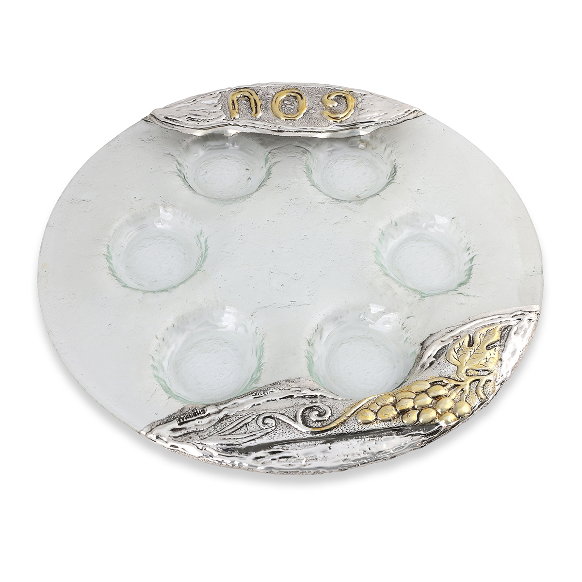 Handcrafted Glass Seder Plate With Grapes Design - 1