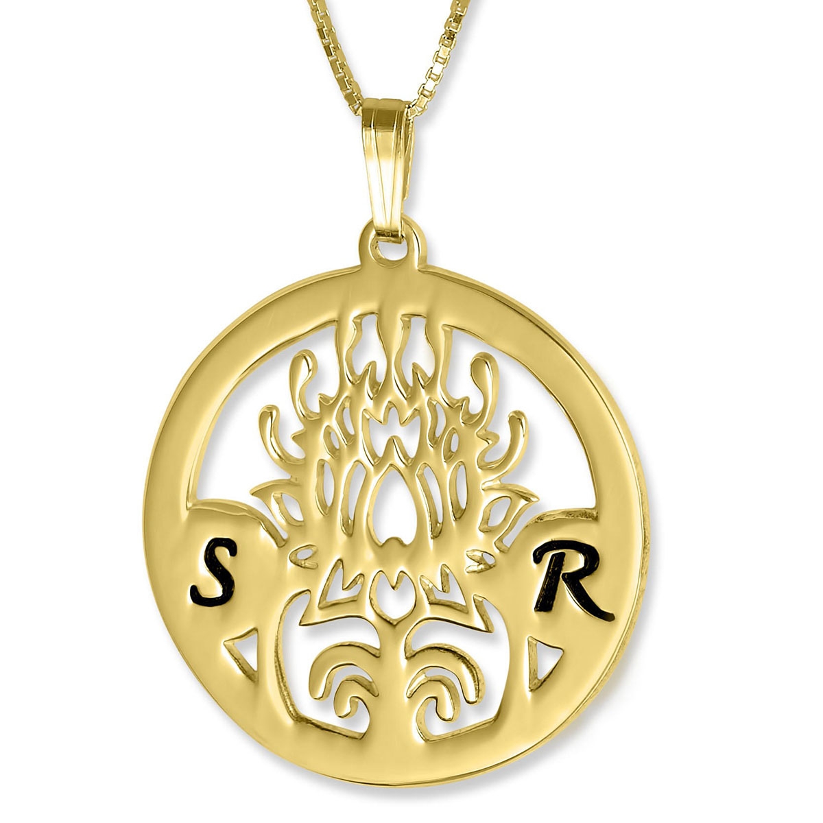 Gold Plated Disc Necklace with Initials (Hebrew / English) - 1