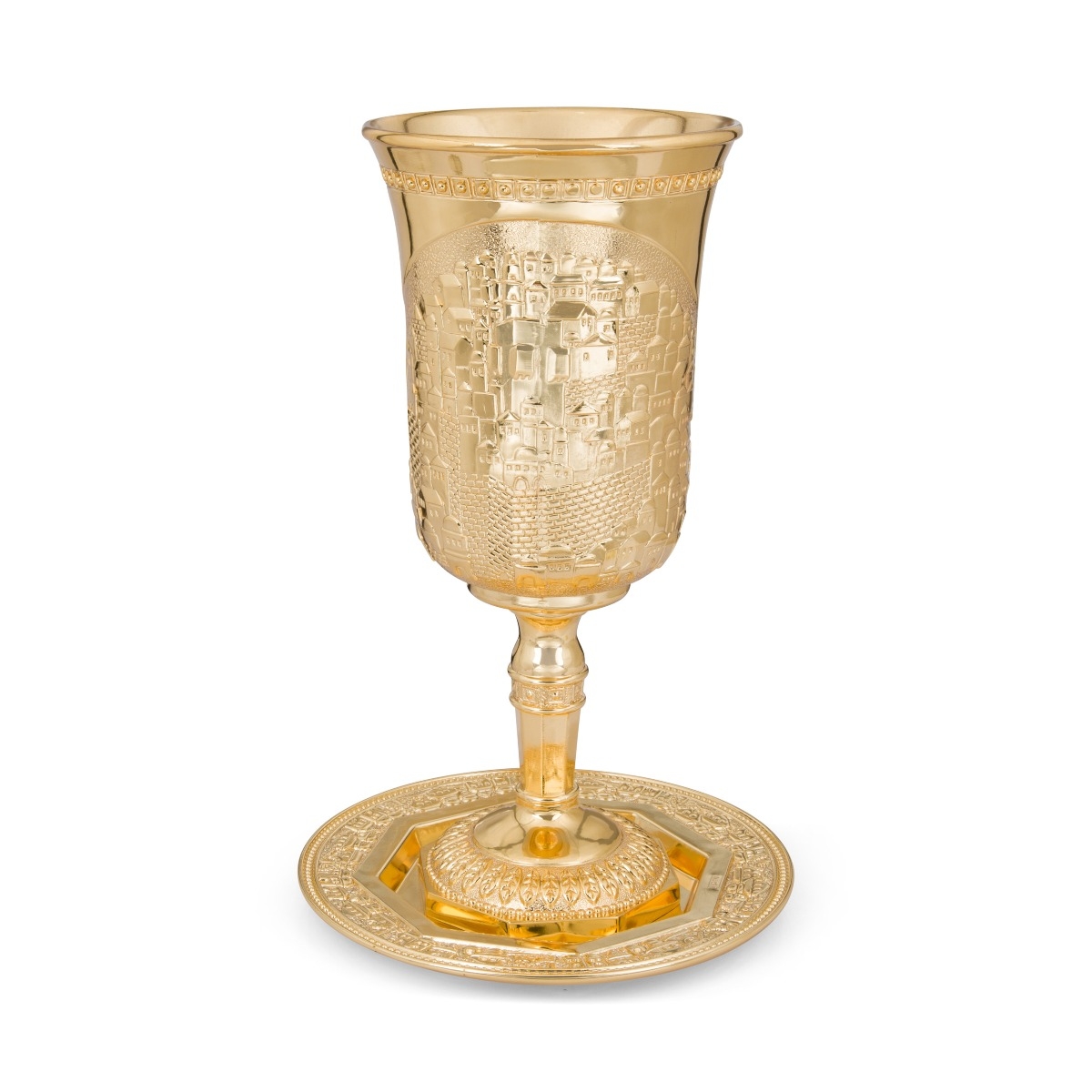 Gold Plated Jerusalem Elijah's Cup with Saucer - 1