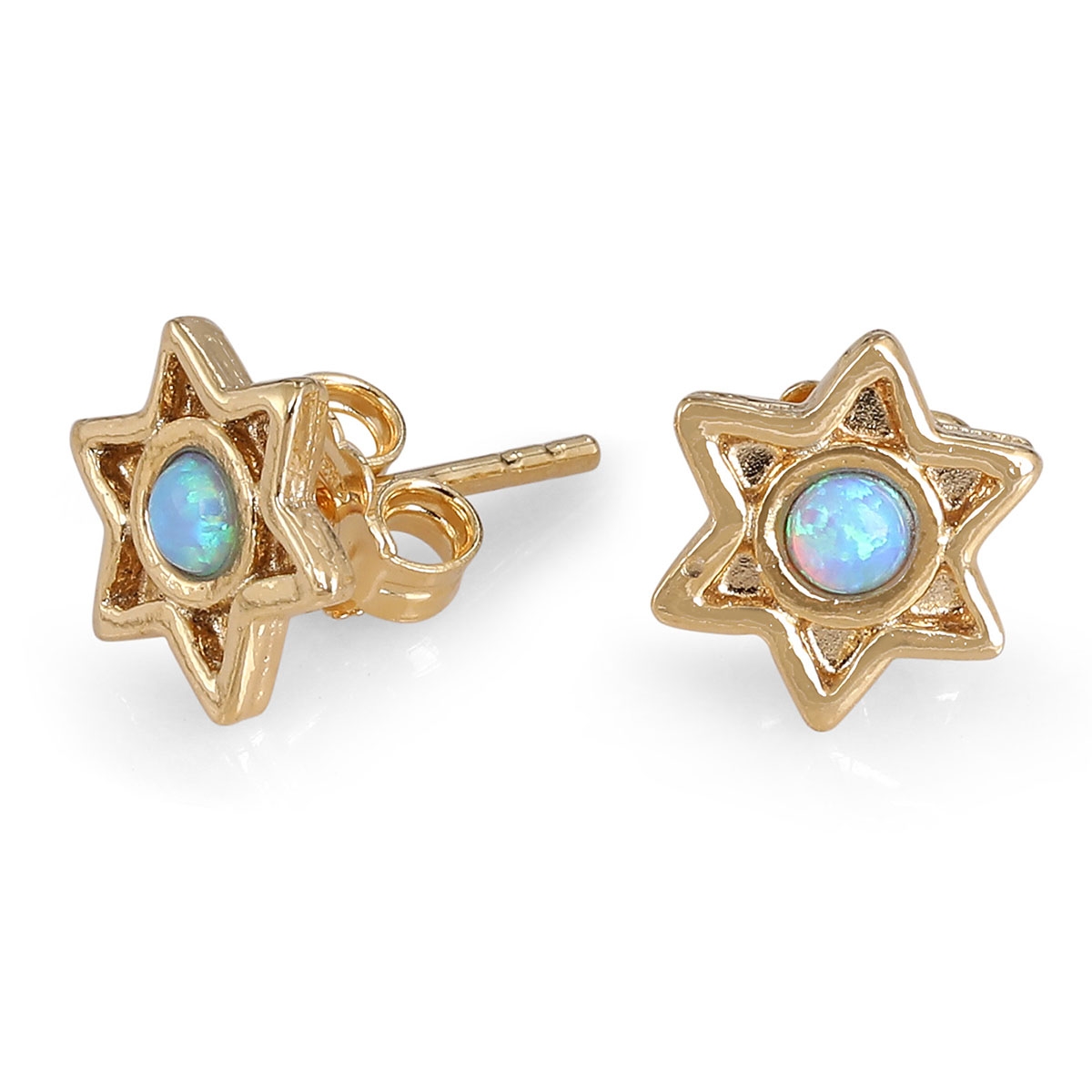 Gold-Plated Star of David Earrings With Opal Stones - 1