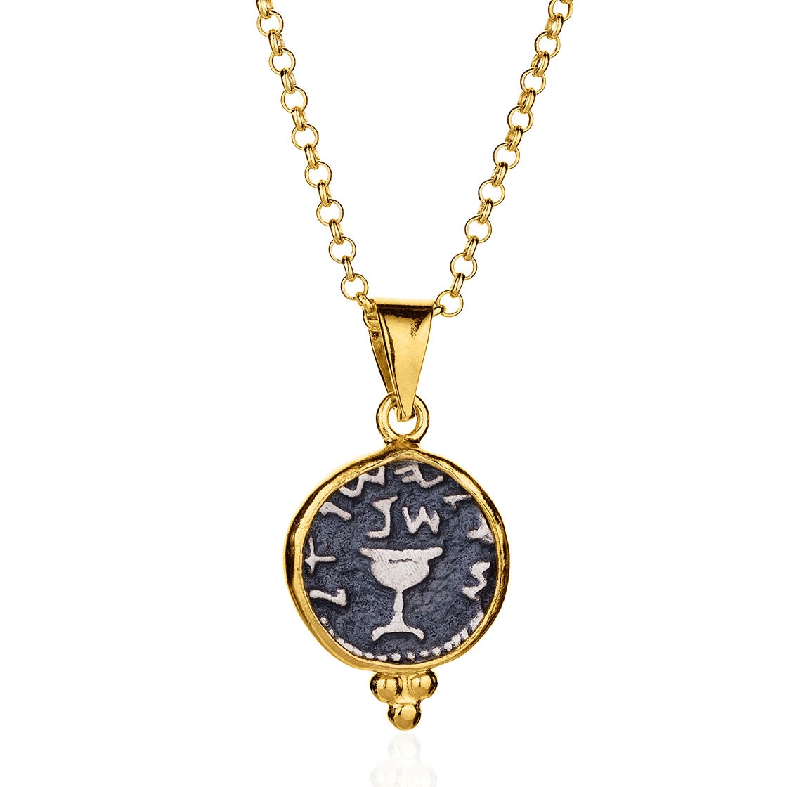 Gold-Plated Sterling Silver Necklace With Replica of Ancient Half Shekel Coin - 1