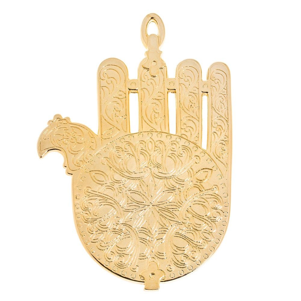 Gold Plated Hamsa Based on 20th Century Morocco Synagogue Lamp Decoration - 1