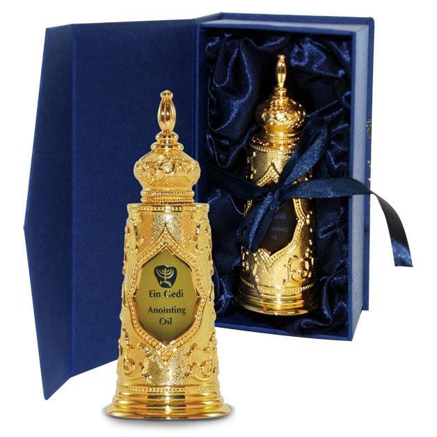 Gold Torah Light of Jerusalem Anointing Oil Bottle - 1