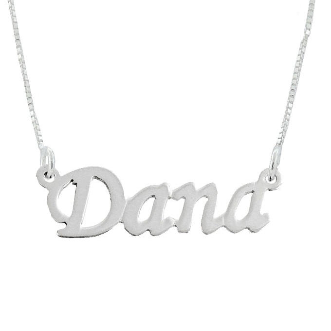  14K White Gold Double Thickness Name Necklace in English - Script Style - 1
