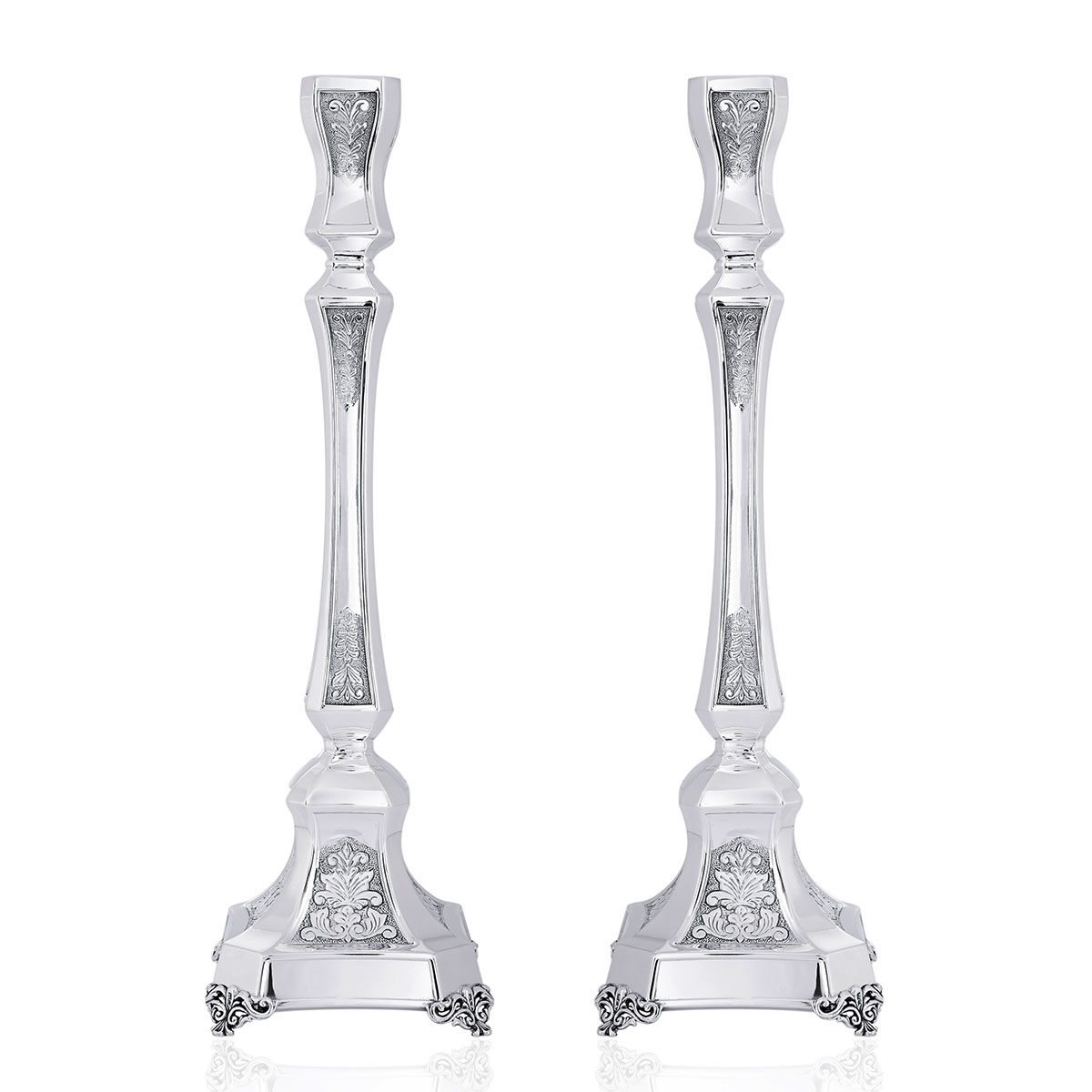 Grand 925 Sterling Silver Candlesticks With Ornate Design - 1