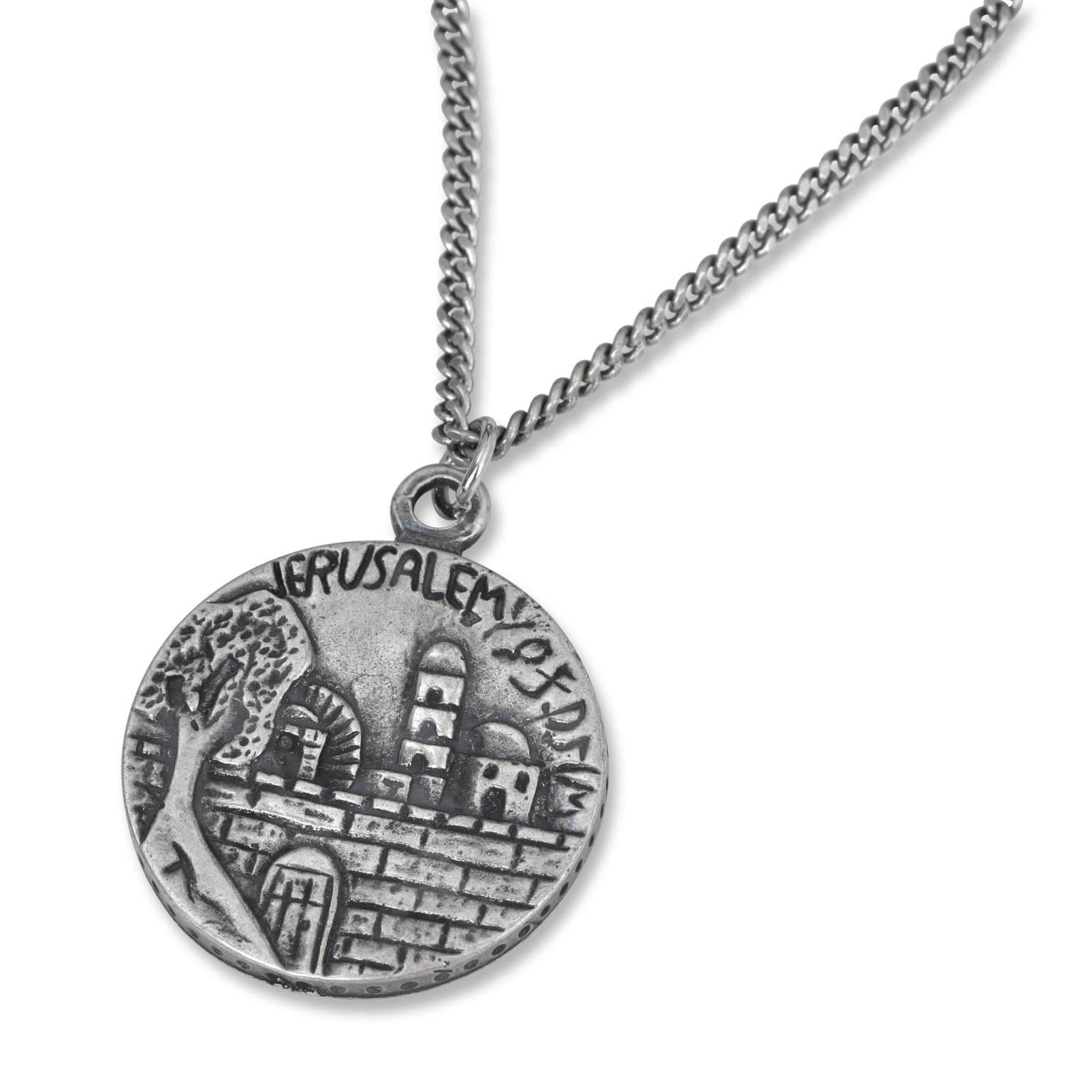 Galis Jewelry Blackened Silver Plated Jerusalem Disk Men's Necklace - 3