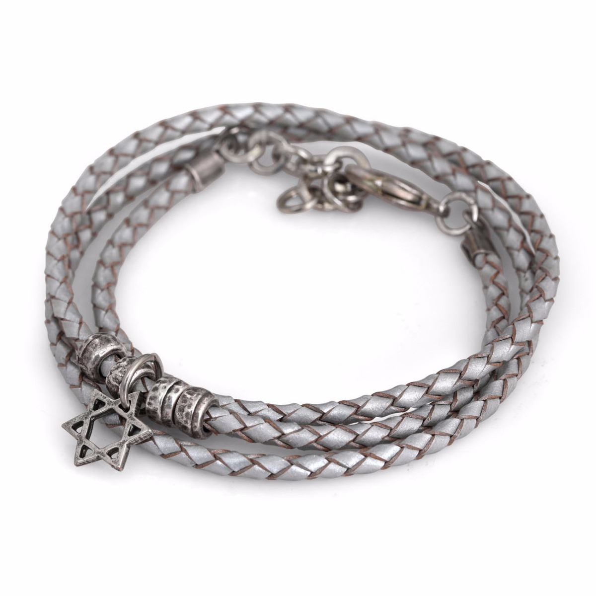 Galis Jewelry Double Wrap Gray Leather Men’s Bracelet with Star of David - 1