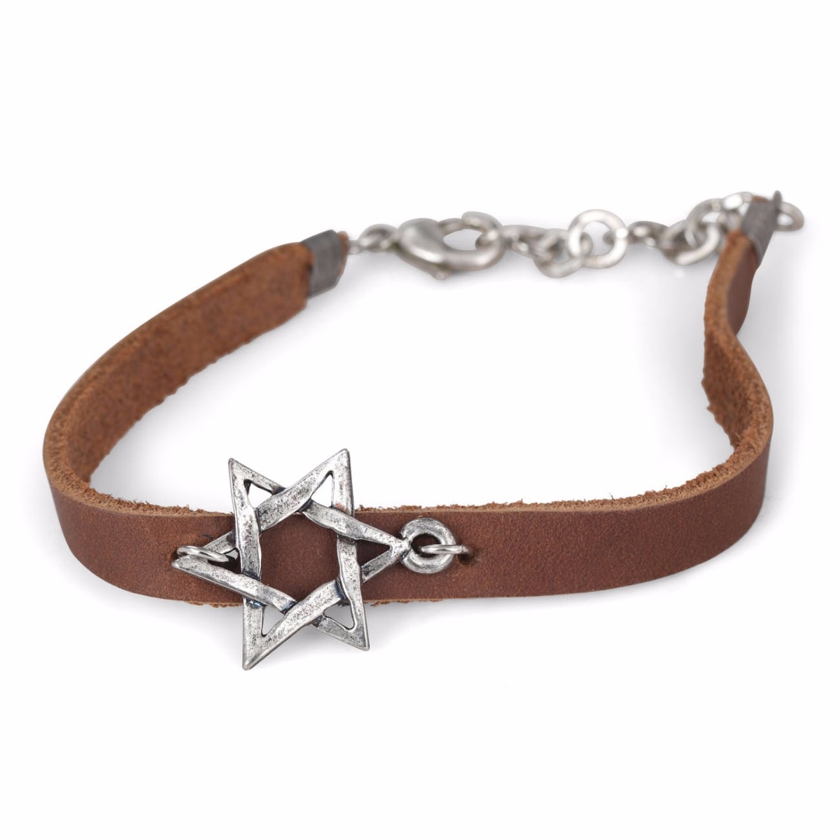 Galis Jewelry Brown Leather Men’s Bracelet with Silver Plated Star of David - 1