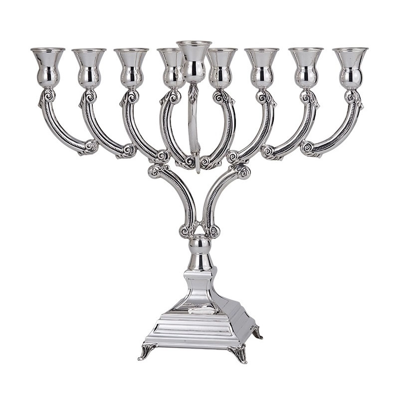 Hadad Bros 925 Sterling Silver Hammered Livni Arc Hanukkah Menorah - 1