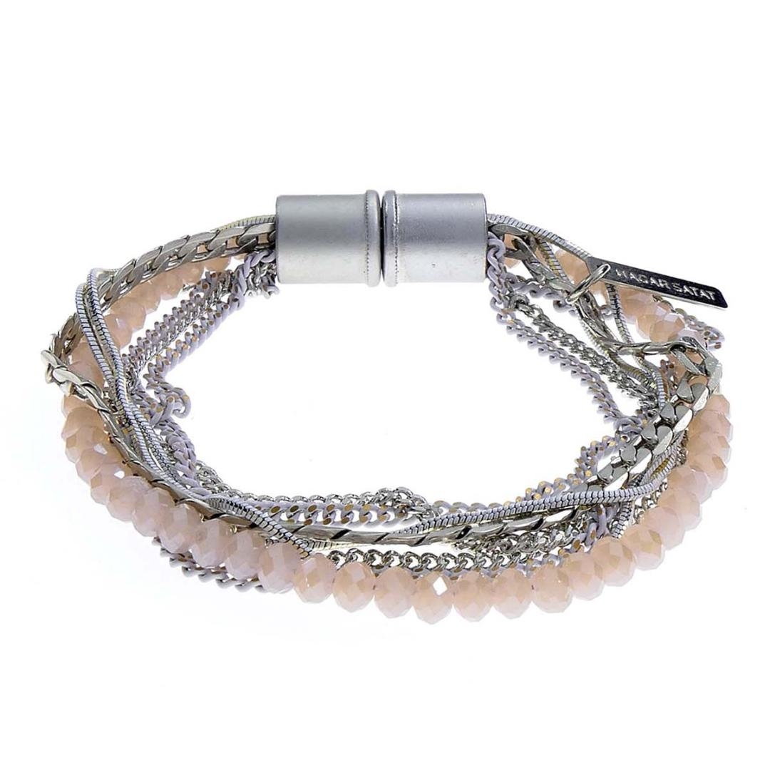 Hagar Satat Pink Crystal Beads Cosmos Silver Plated Bracelet - 1